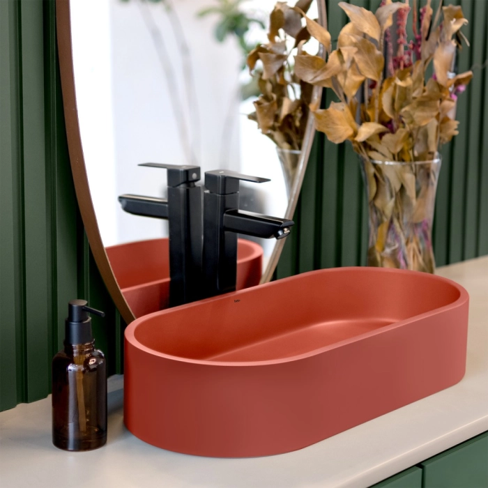 Bacha de baño ovalada de concreto 60 cm (Francs Marsala) - Imagen 3