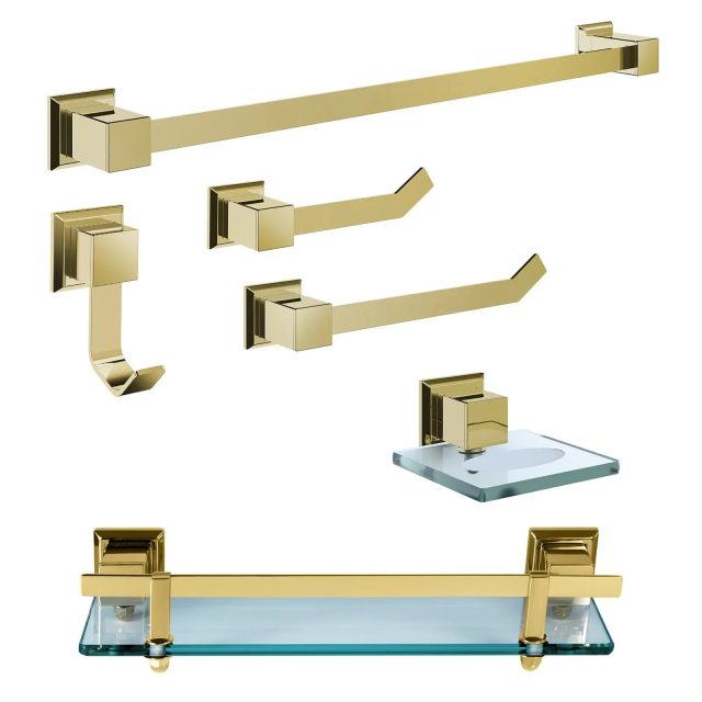 Kit de accesorios 6 piezas vidrio incolor (Premium Dorado gold)