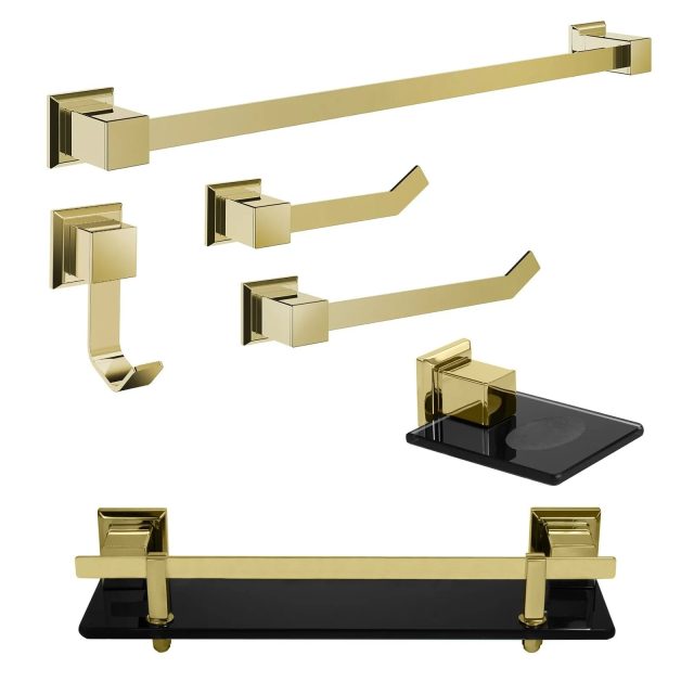 Kit de accesorios 6 piezas vidrio negro (Premium Dorado Gold)