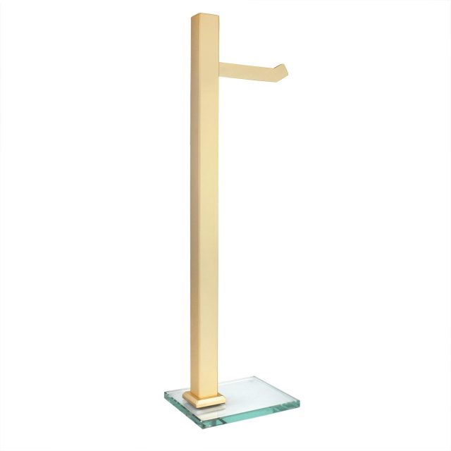 Papelera de piso con 1 varilla vidrio incolor (Premium Oro mate)