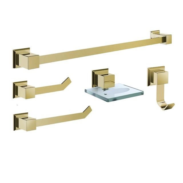 Kit de accesorios 5 piezas vidrio incolor (Premium Dorado Gold)