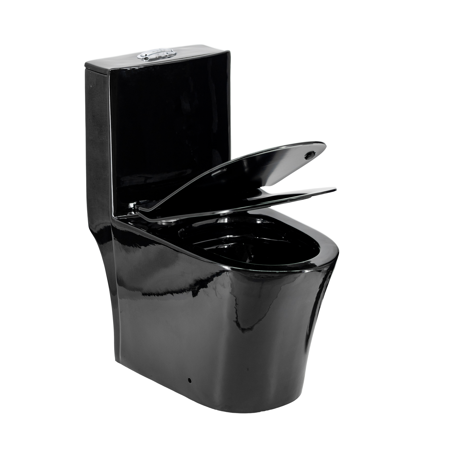 Inodoro acoplado caja redondo (fluir negro brillante) - Imagen 4