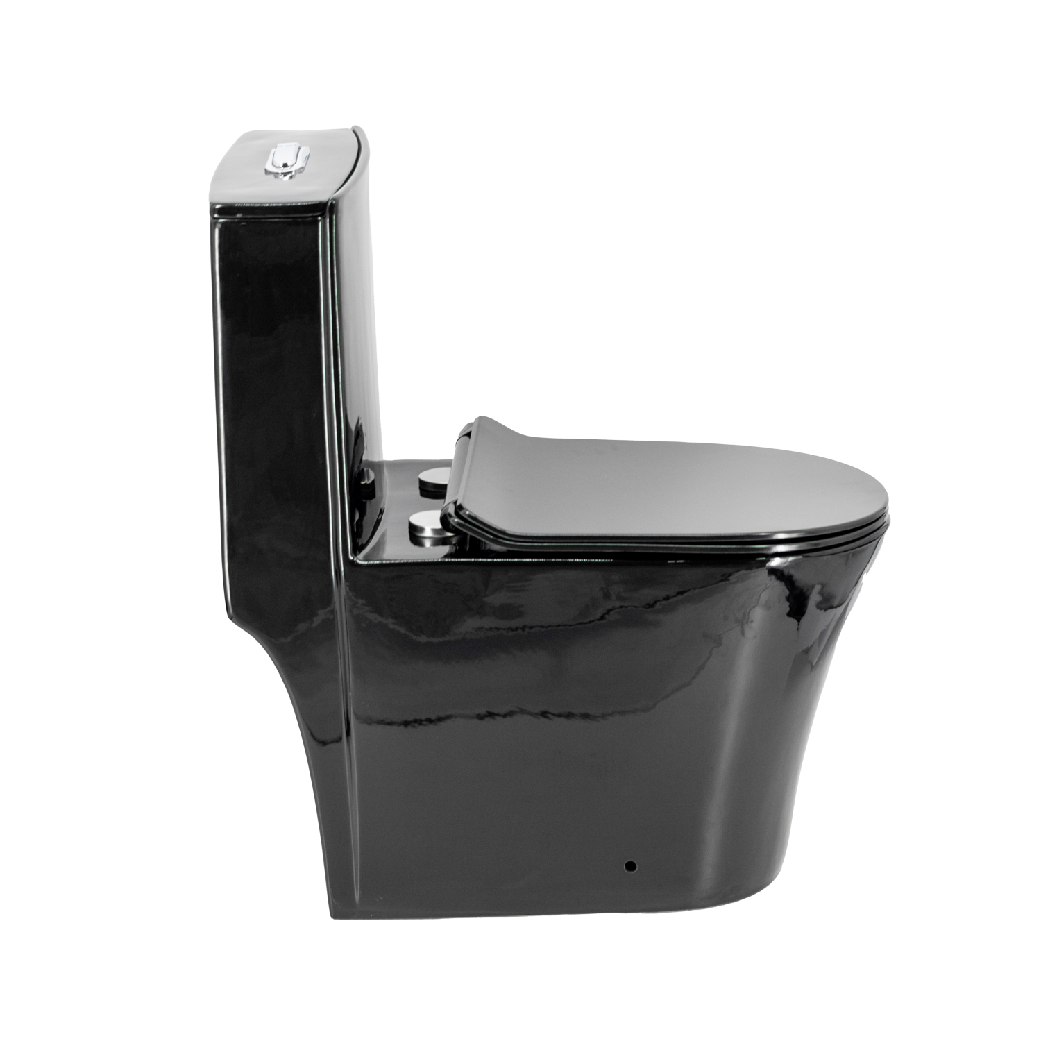 Inodoro acoplado caja redondo (fluir negro brillante) - Imagen 3