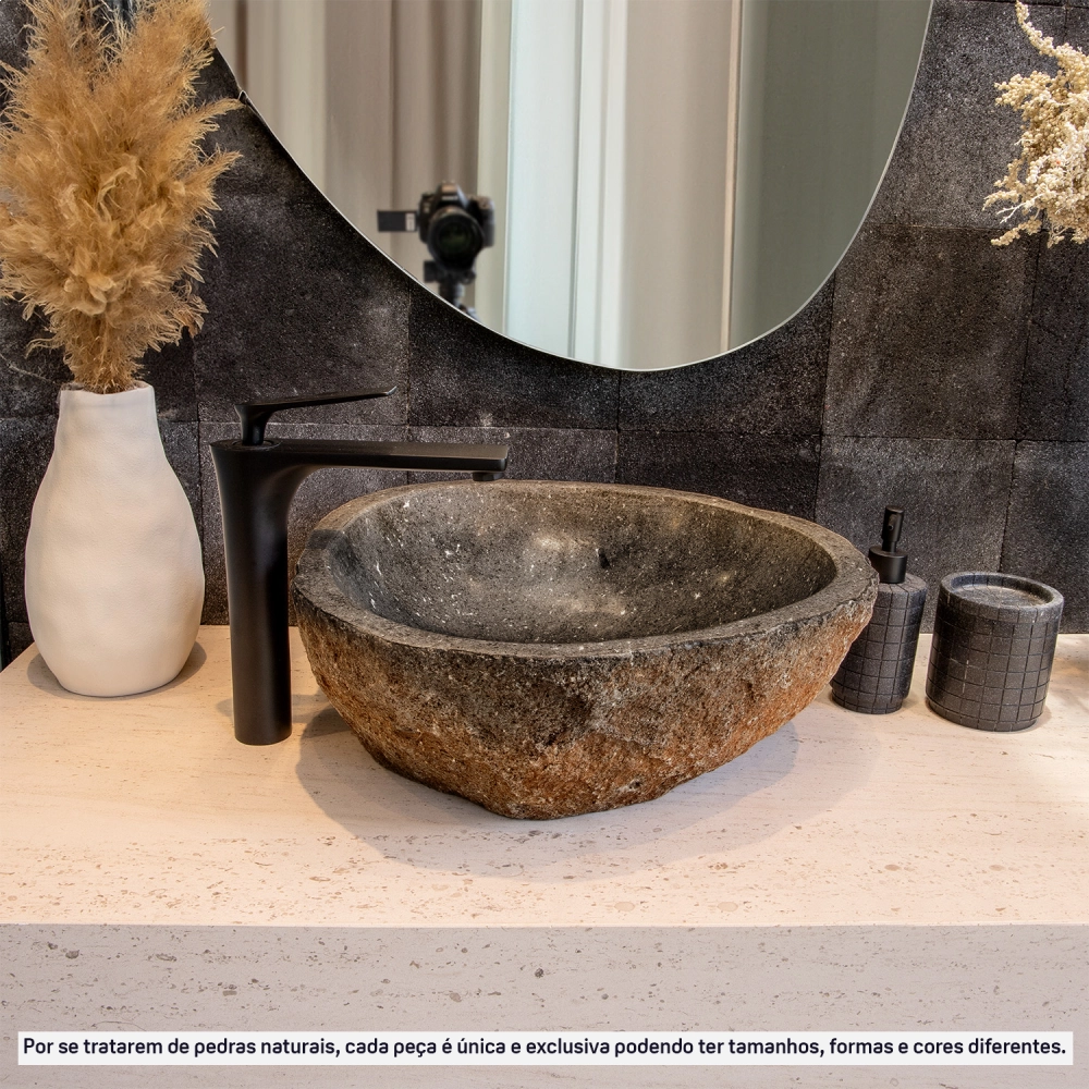 Lavabo de Bacha de baño Piedra Volcánica Soporte Rústico hasta 50 cm (Jawa) - Imagen 5