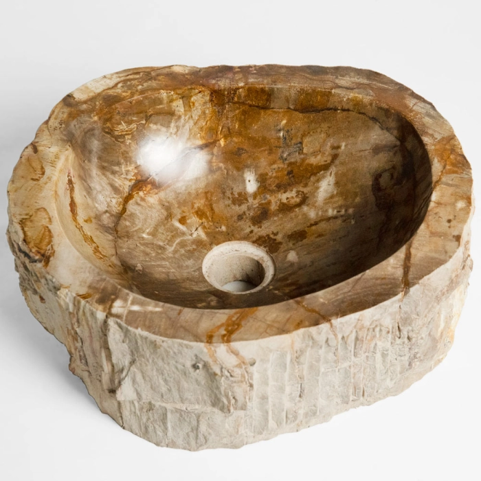 Bacha de baño de apoyo madera petrificada natural (Kayu) - Imagen 3