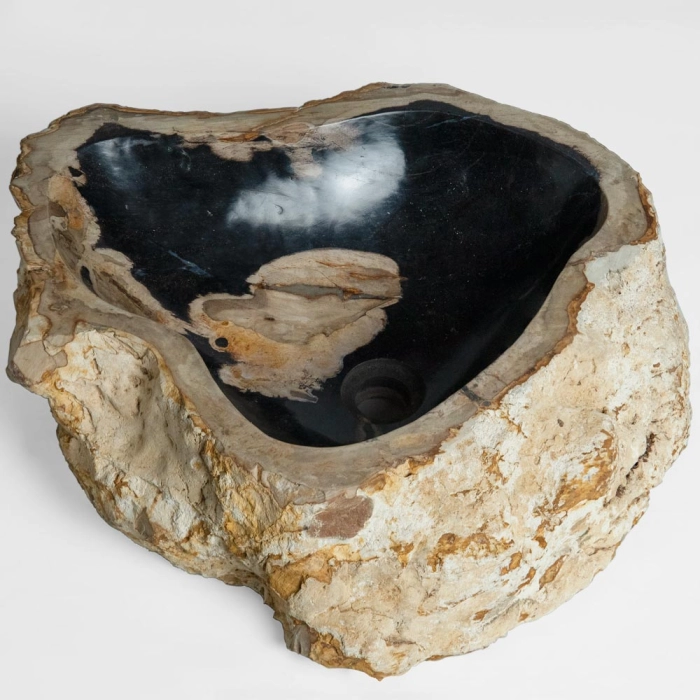 Bacha de baño de apoyo madera petrificada natural 55 cm(Kayu preta) - Imagen 4