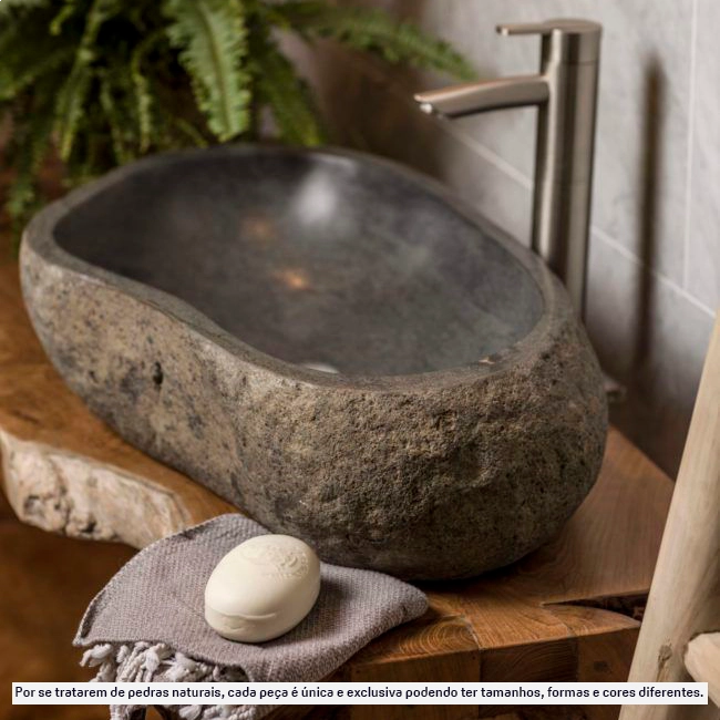 Lavabo de Bacha de baño Piedra Volcánica Soporte Rústico hasta 50 cm (Jawa) - Imagen 3