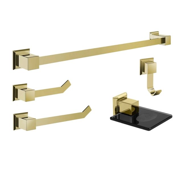 Kit de accesorios 5 piezas vidrio negro (Premium Dorado Gold)