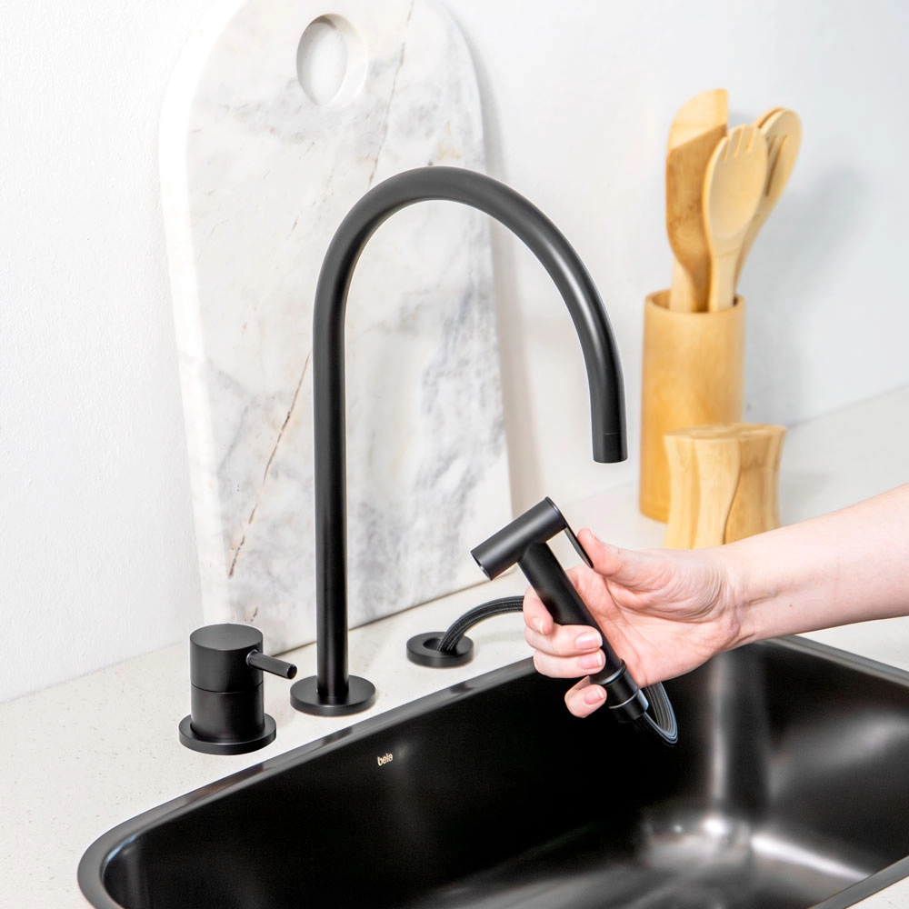 Grifo de cocina monocomando con ducha (Fiji negro) - Imagen 5