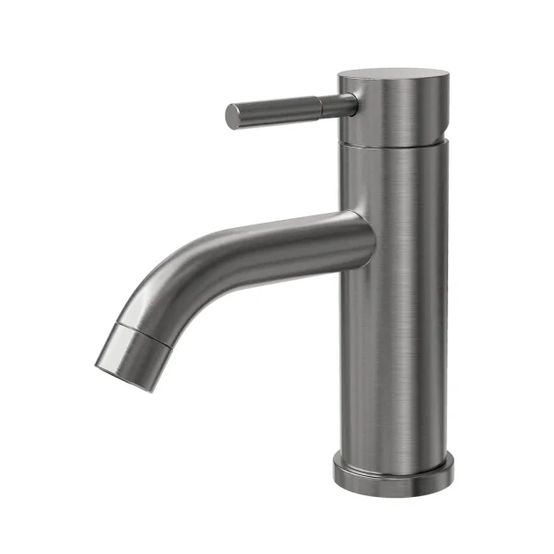 Grifo monomando bajo para baño de acero inoxidable (Una grafite)
