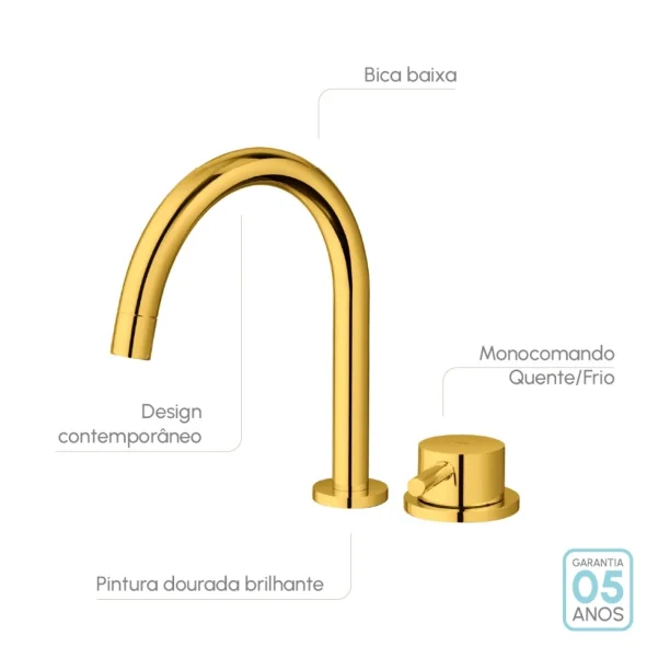 Grifería baja monocomando para baño (Milos dorado) - Imagen 13